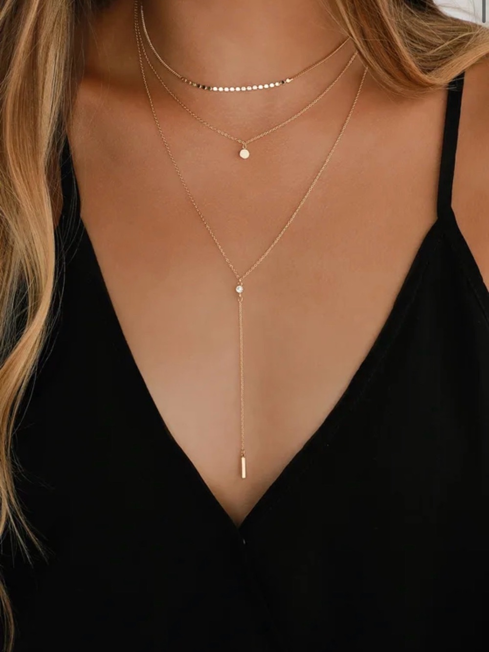 Lulu's Layered Gold Y-Drop Necklace Set